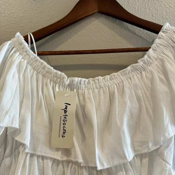 Impressions Boutique Front Tie Top In White Tiered Ruffle Off Shoulder Size M - Picture 8 of 8